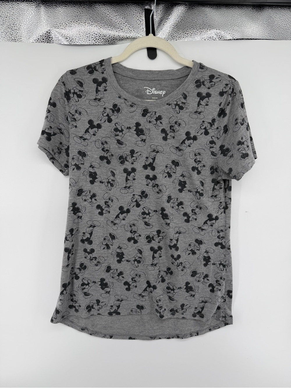 Disney Mickey Mouse Disneycore Kidcore Retro All Over Print Gray T-Shirt SzL